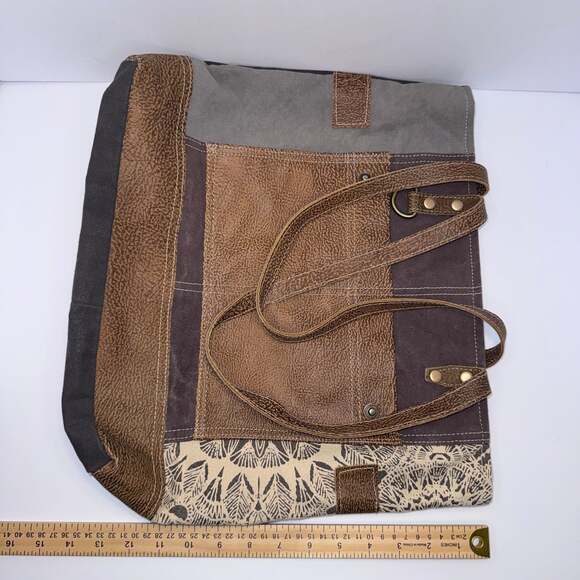 Myra Bag Canvas Faux Leather Tote Shoulder Bag Large Boho - Picture 9 of 9